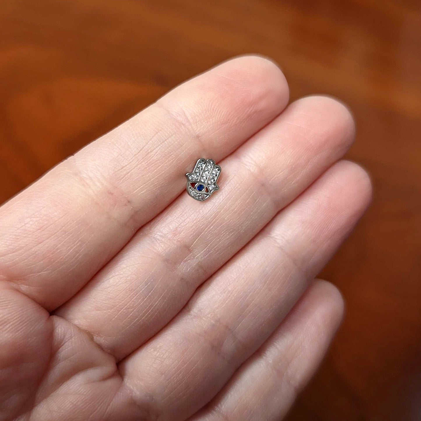 16G 5/16 Clear Blue Gem Eye Hamsa Hand Labret Monroe Tragus