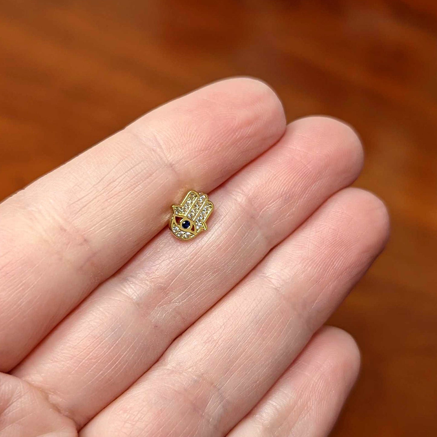 16G 5/16 Clear Blue Gem Gold Tone Eye Hamsa Labret Monroe Tragus