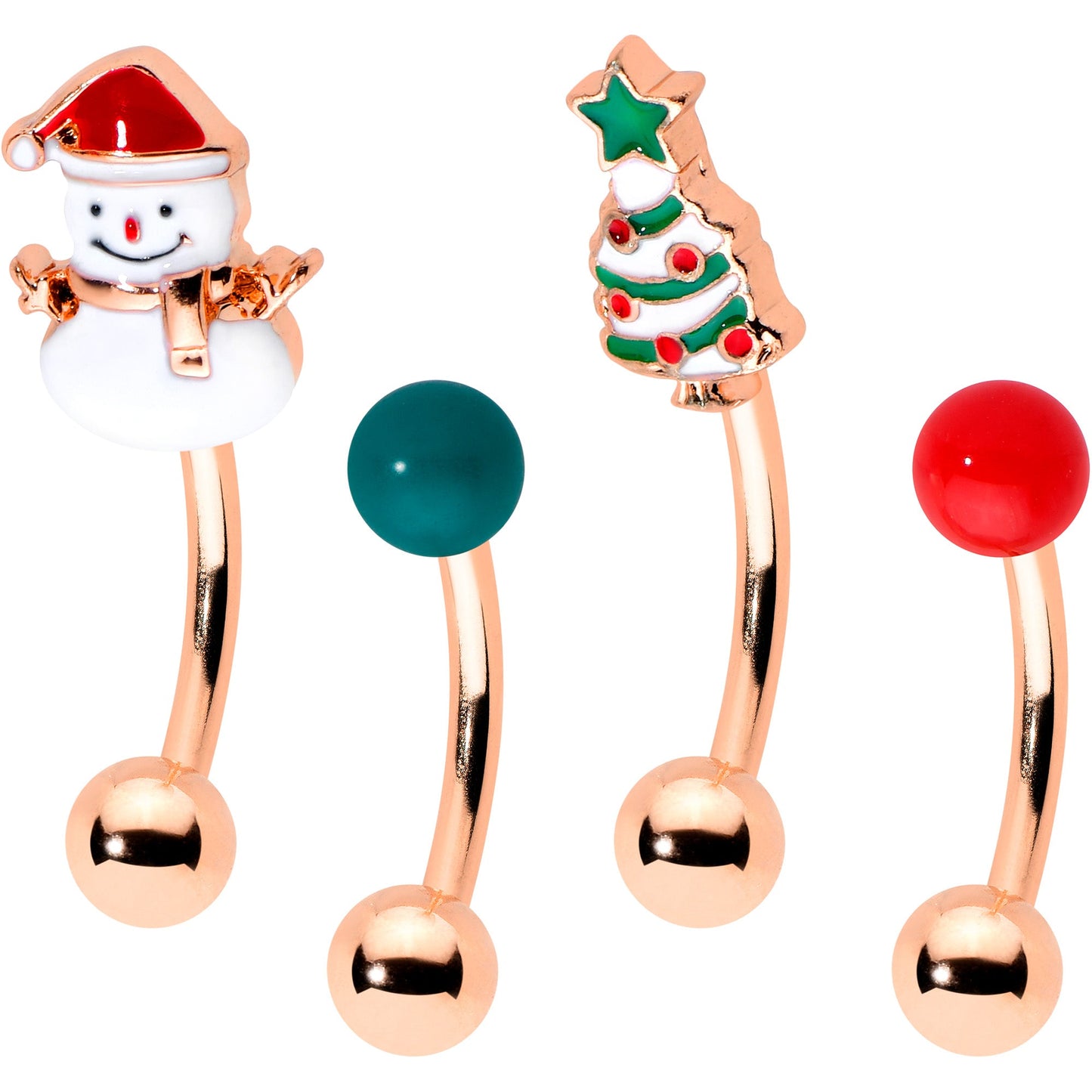 16G 5/16 Rosy Hue Snowman Christmas Curved Eyebrow Ring Set of 4