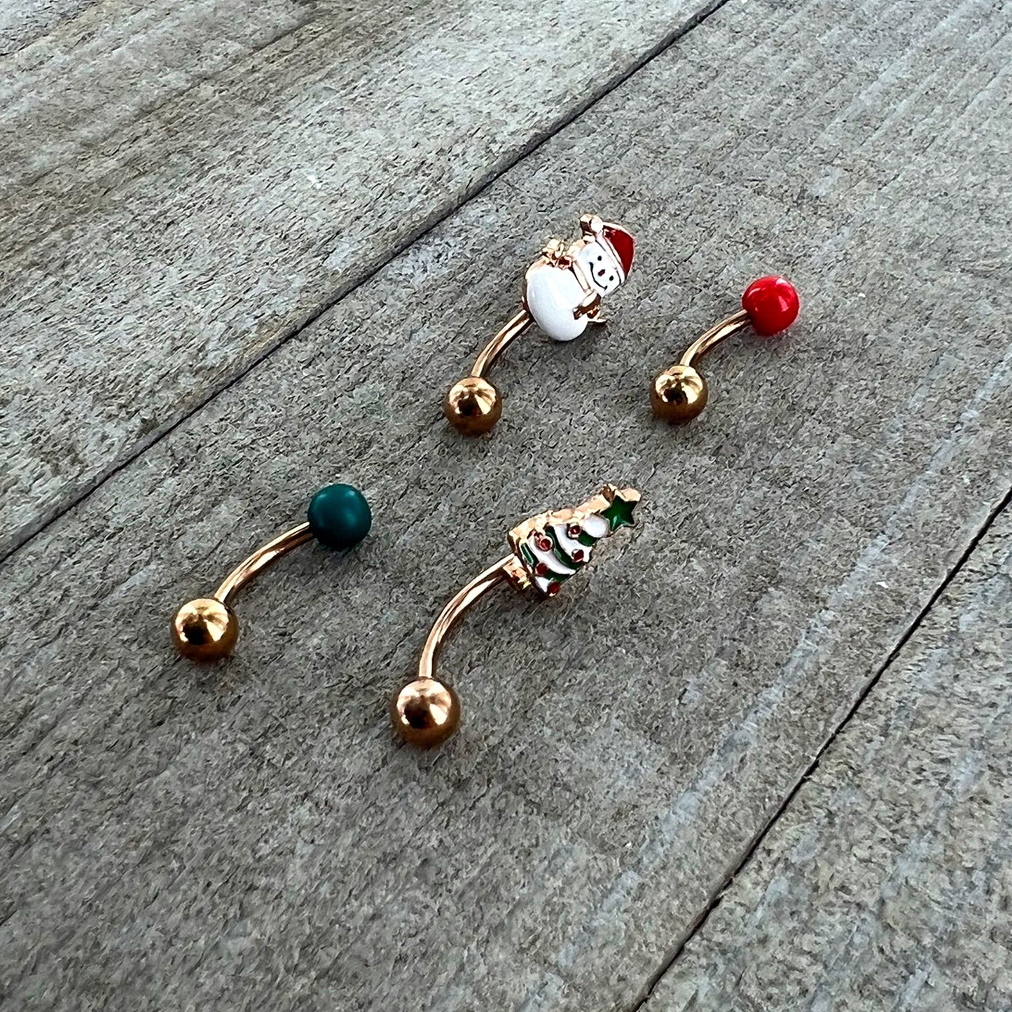 16G 5/16 Rosy Hue Snowman Christmas Curved Eyebrow Ring Set of 4