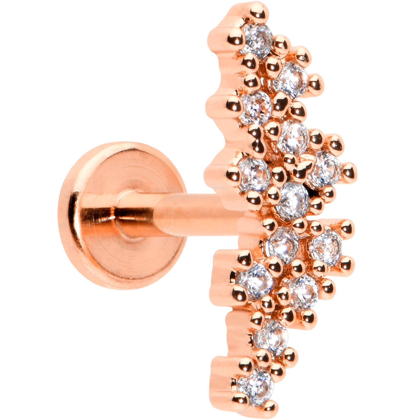 16G 5/16 CZ Gem Rose Hue Texture Arc Internal Thread Labret Tragus