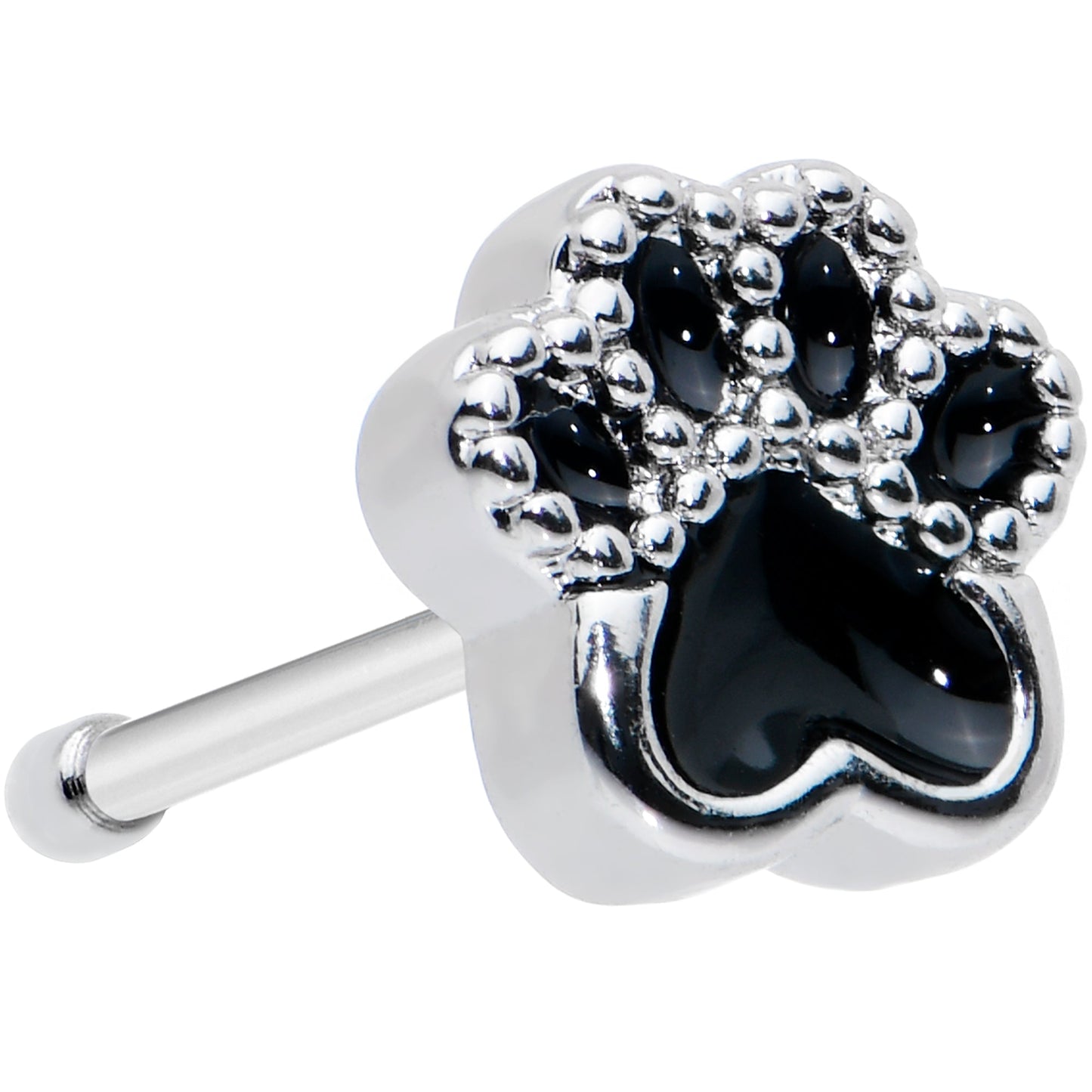 20G 1/4 Textured Black Paw Print Nose Bone
