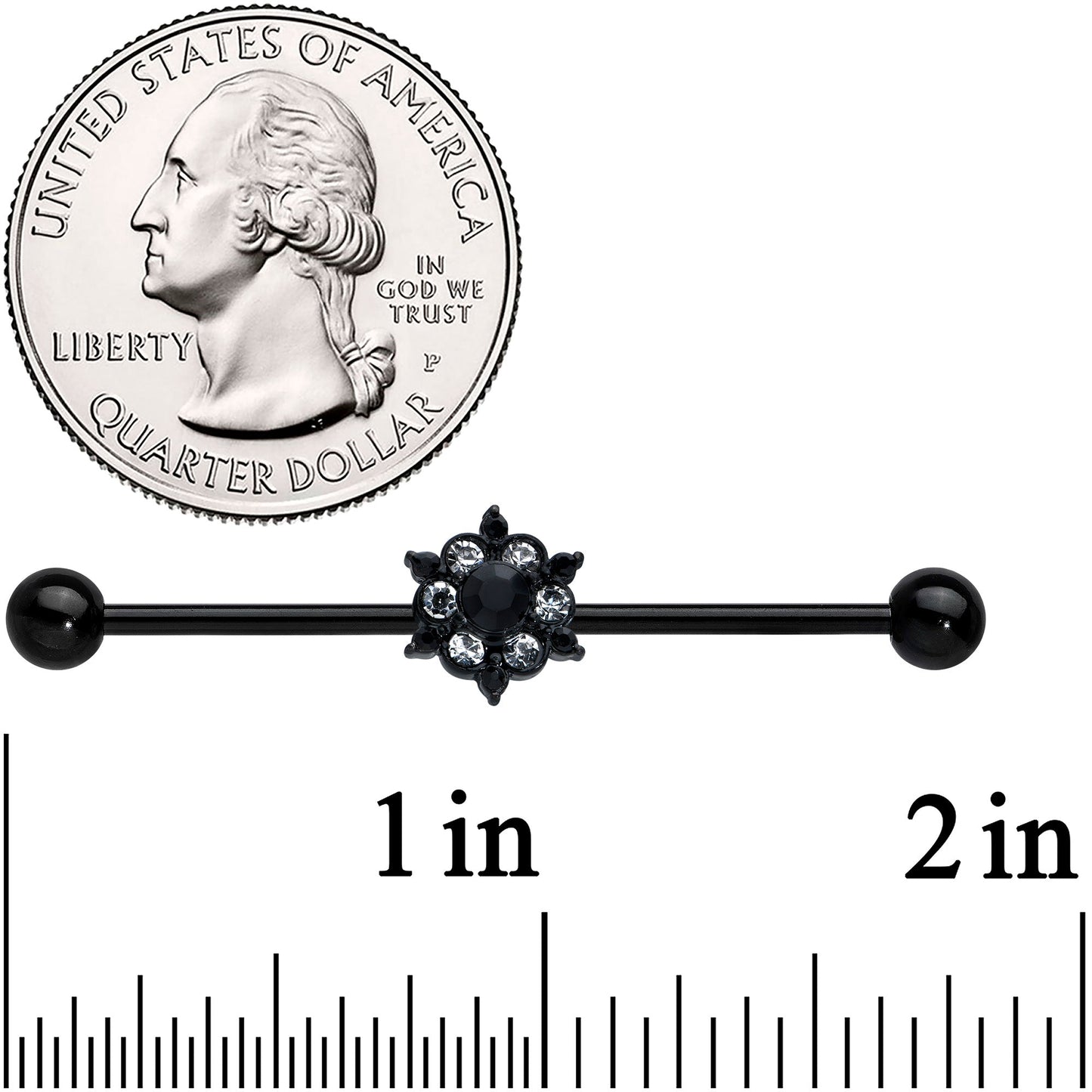 14G Clear CZ Gem Black Abstract Sun Industrial Barbell 38mm