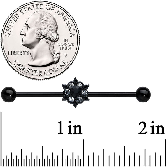14G Clear CZ Gem Black Abstract Sun Industrial Barbell 38mm