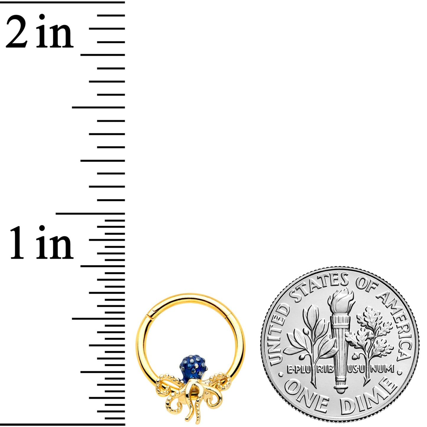 16G 3/8 Gold Tone Textured Blue Octopus Hinged Segment Ring