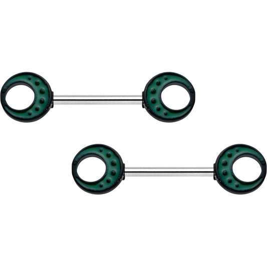 14G 9/16 Deep Green Moon Glow in the Dark Barbell Nipple Ring Set
