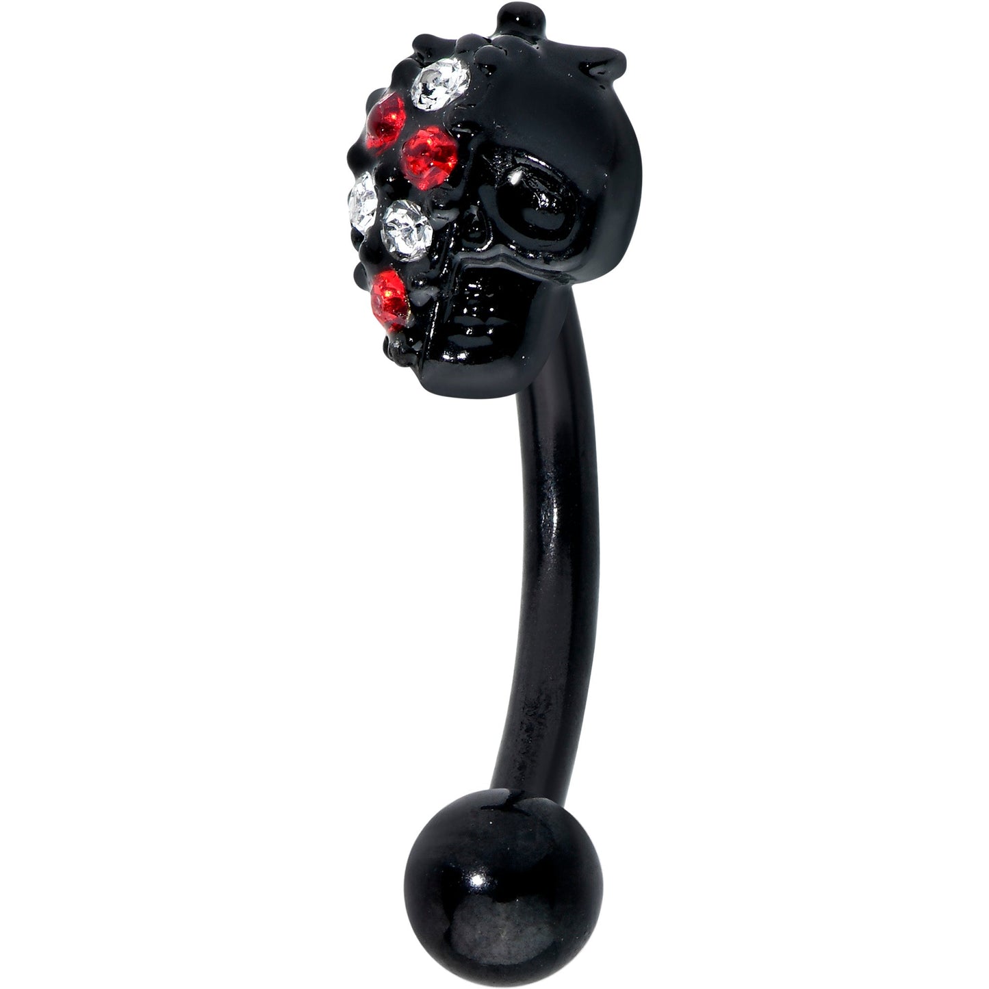 16G 5/16 Red Clear Gem Black Skull Halloween Curved Eyebrow Ring