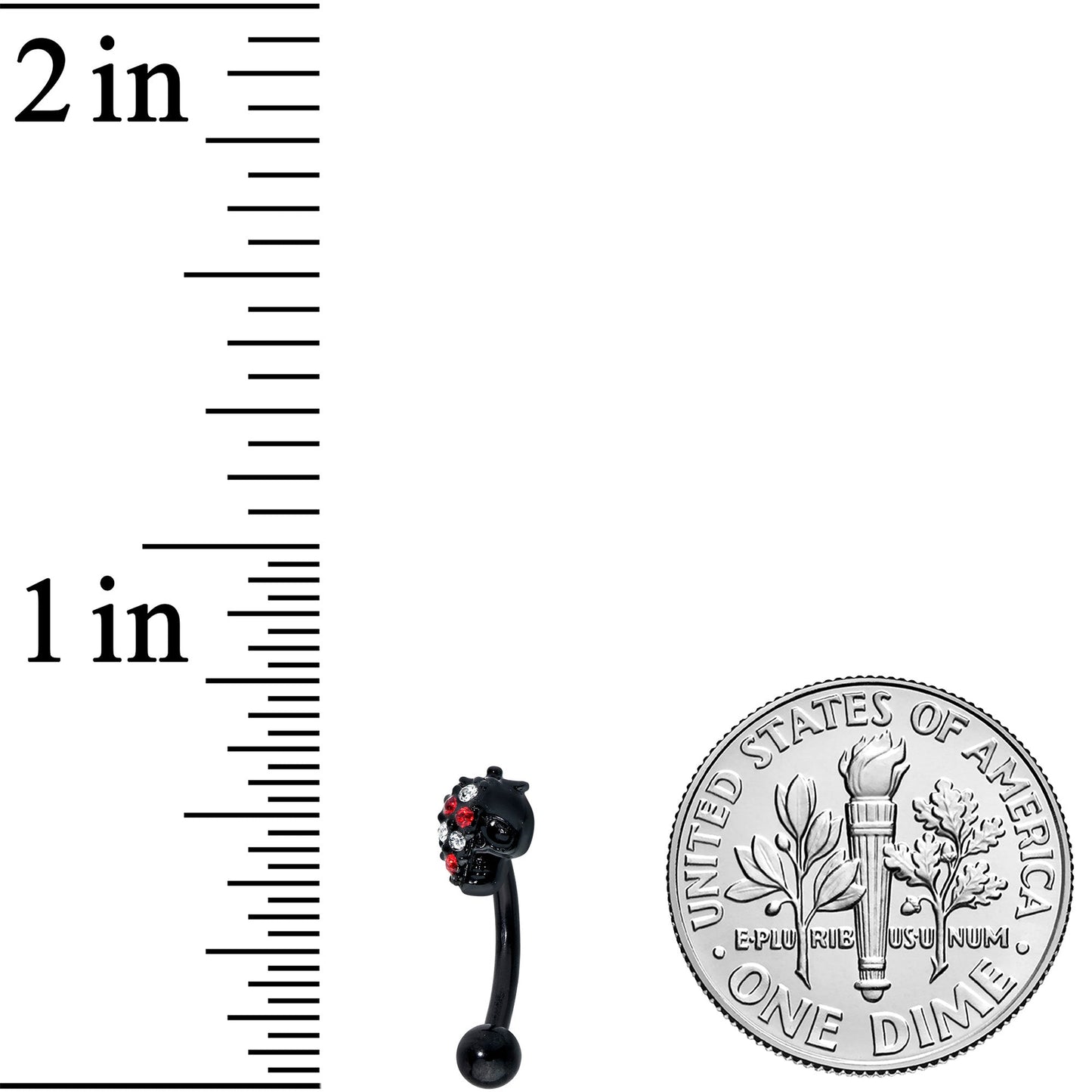 16G 5/16 Red Clear Gem Black Skull Halloween Curved Eyebrow Ring