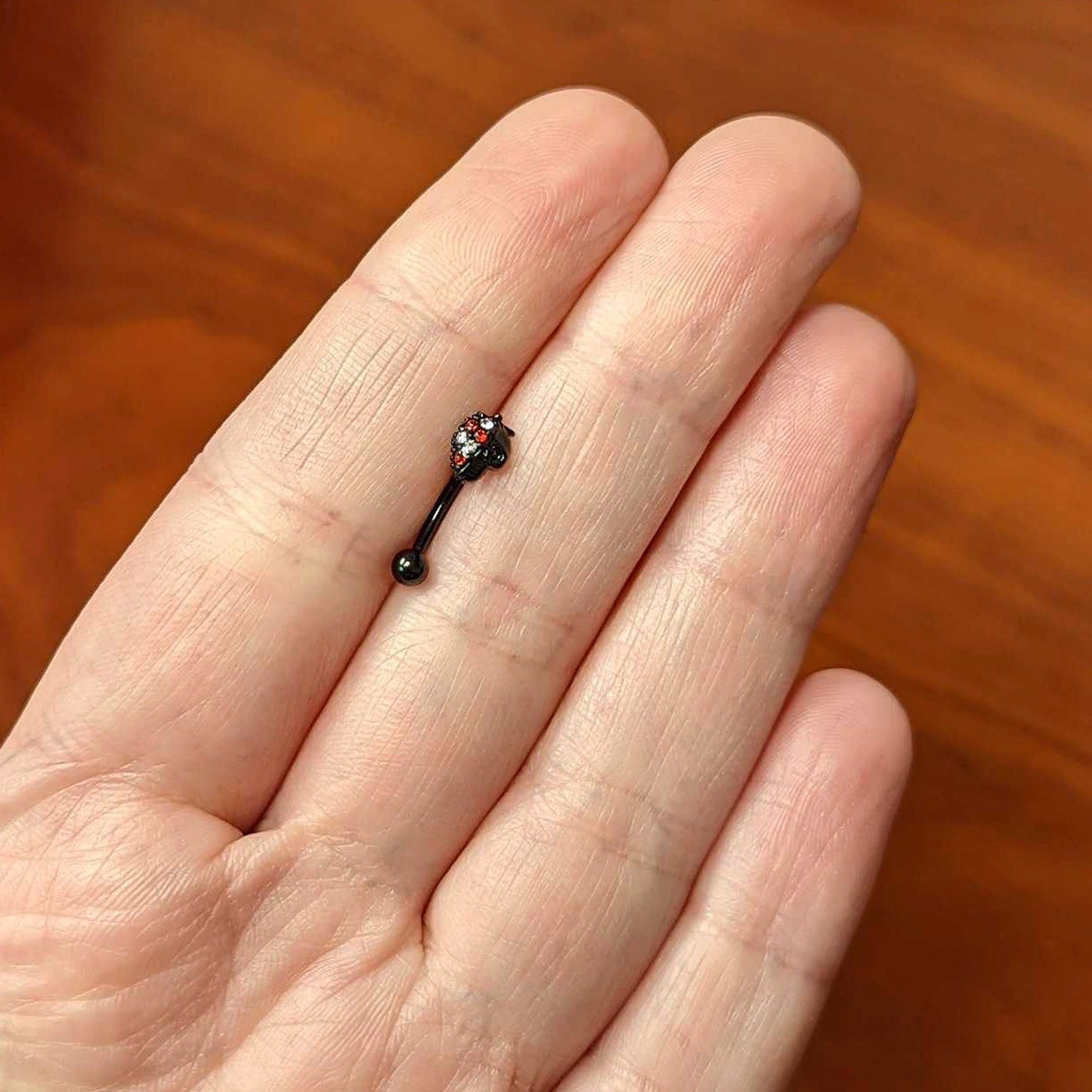 16G 5/16 Red Clear Gem Black Skull Halloween Curved Eyebrow Ring