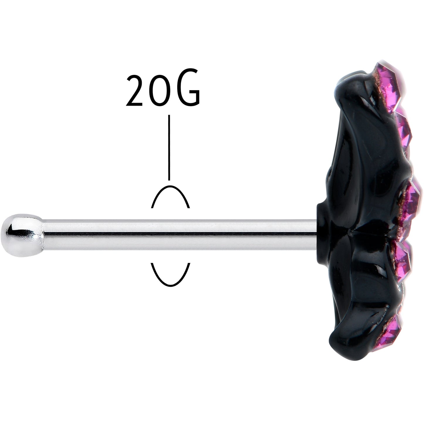 20G 1/4 Pink Gem Midnight Black Butterfly Nose Bone
