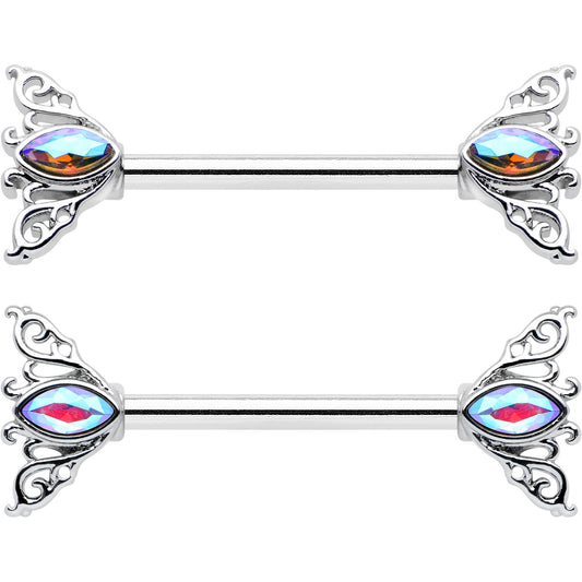 14G 9/16 Aurora Gem Deco Waves Barbell Nipple Ring Set