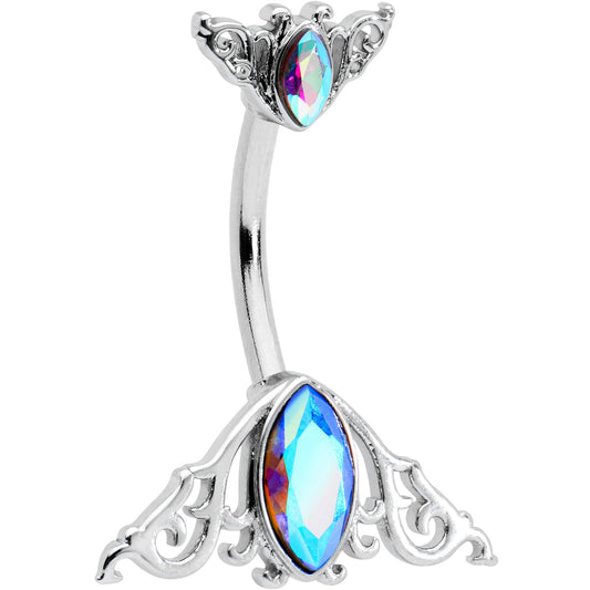Aurora Gem Art Deco Scrollwork Ovals Double Mount Belly Ring