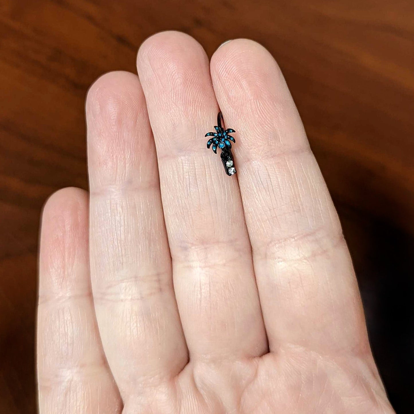 20G 5/16 Black Night Palm Tree Dangle Helix Circular Ring