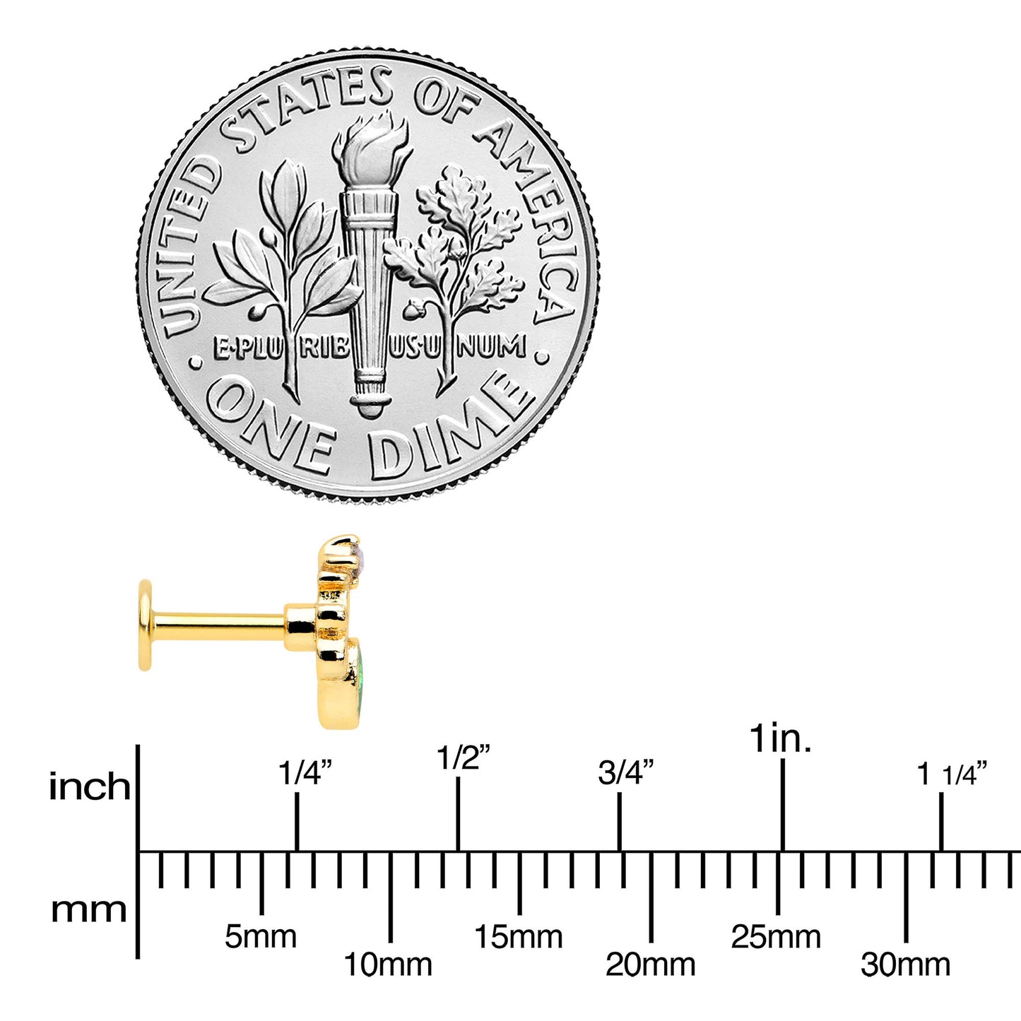 16G 1/4 Green Gem Gold Tone Shades of Spring Labret