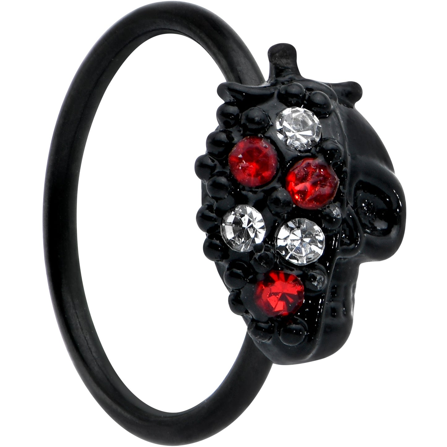 20G 5/16 Red Clear Gem Black Skull Halloween Nose Hoop