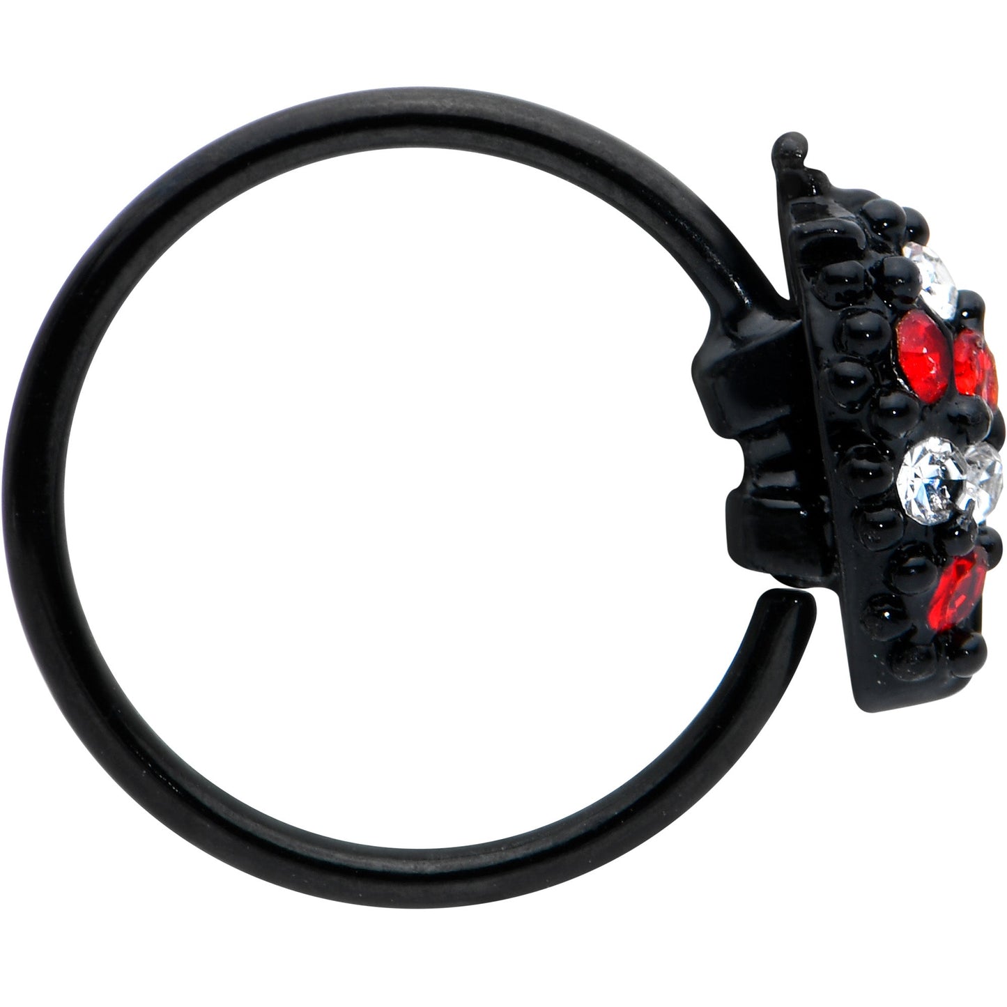 20G 5/16 Red Clear Gem Black Skull Halloween Nose Hoop