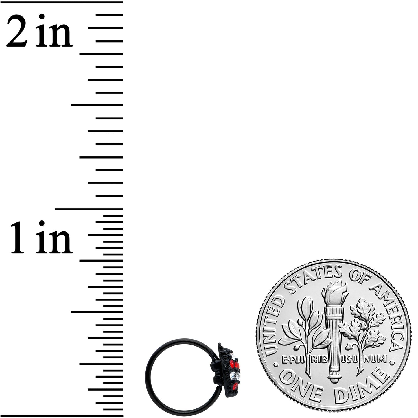 20G 5/16 Red Clear Gem Black Skull Halloween Nose Hoop