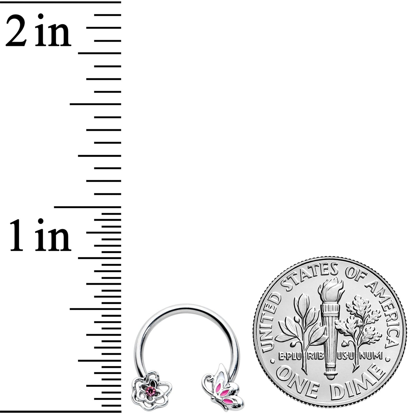 16G 3/8 Pink Butterfly Pink Gem Flower Horseshoe Circular Barbell
