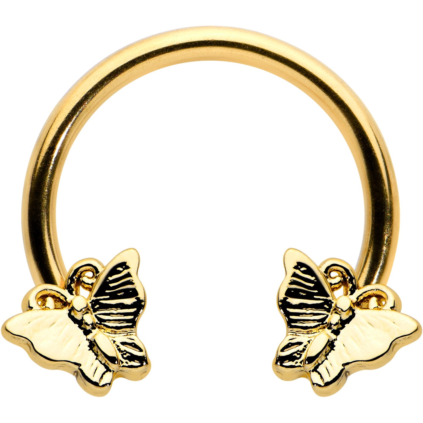 16G 3/8 Gold Tone Burnished Butterflies Horseshoe Circular Barbell
