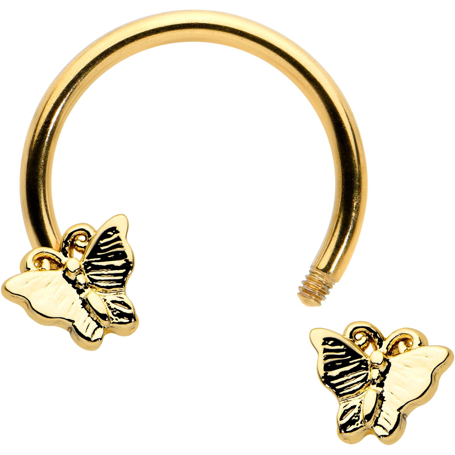 16G 3/8 Gold Tone Burnished Butterflies Horseshoe Circular Barbell