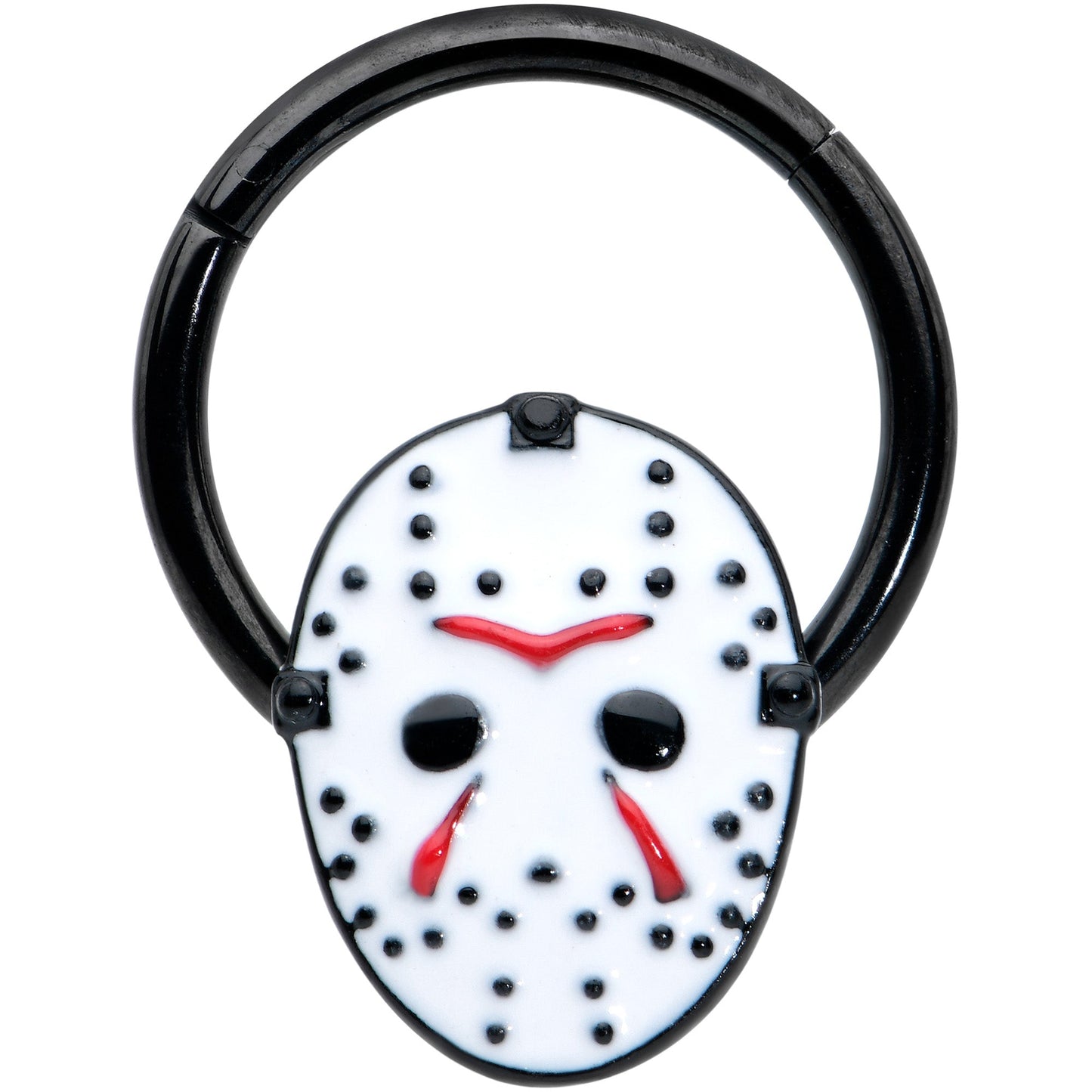 16G 3/8 Black Licensed Friday the 13th Mask Hinged Segment Ring