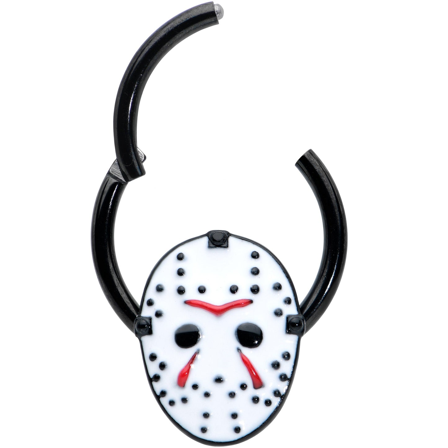 16G 3/8 Black Licensed Friday the 13th Mask Hinged Segment Ring