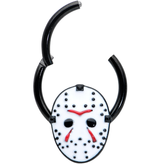 16G 3/8 Black Licensed Friday the 13th Mask Hinged Segment Ring