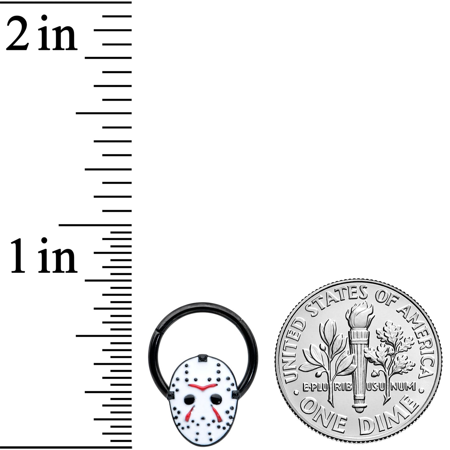 16G 3/8 Black Licensed Friday the 13th Mask Hinged Segment Ring