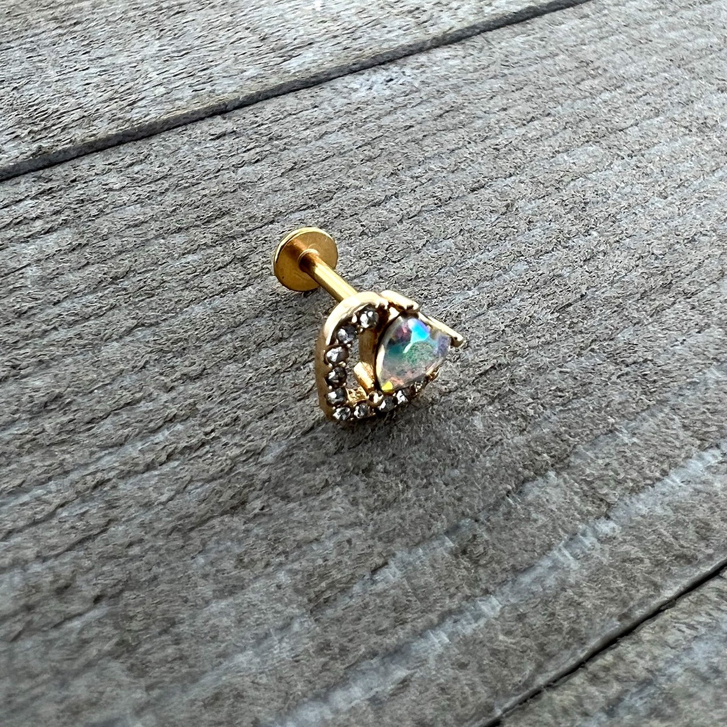 16G 5/16 Aurora Clear Gem Rococo Heart Labret Monroe Tragus