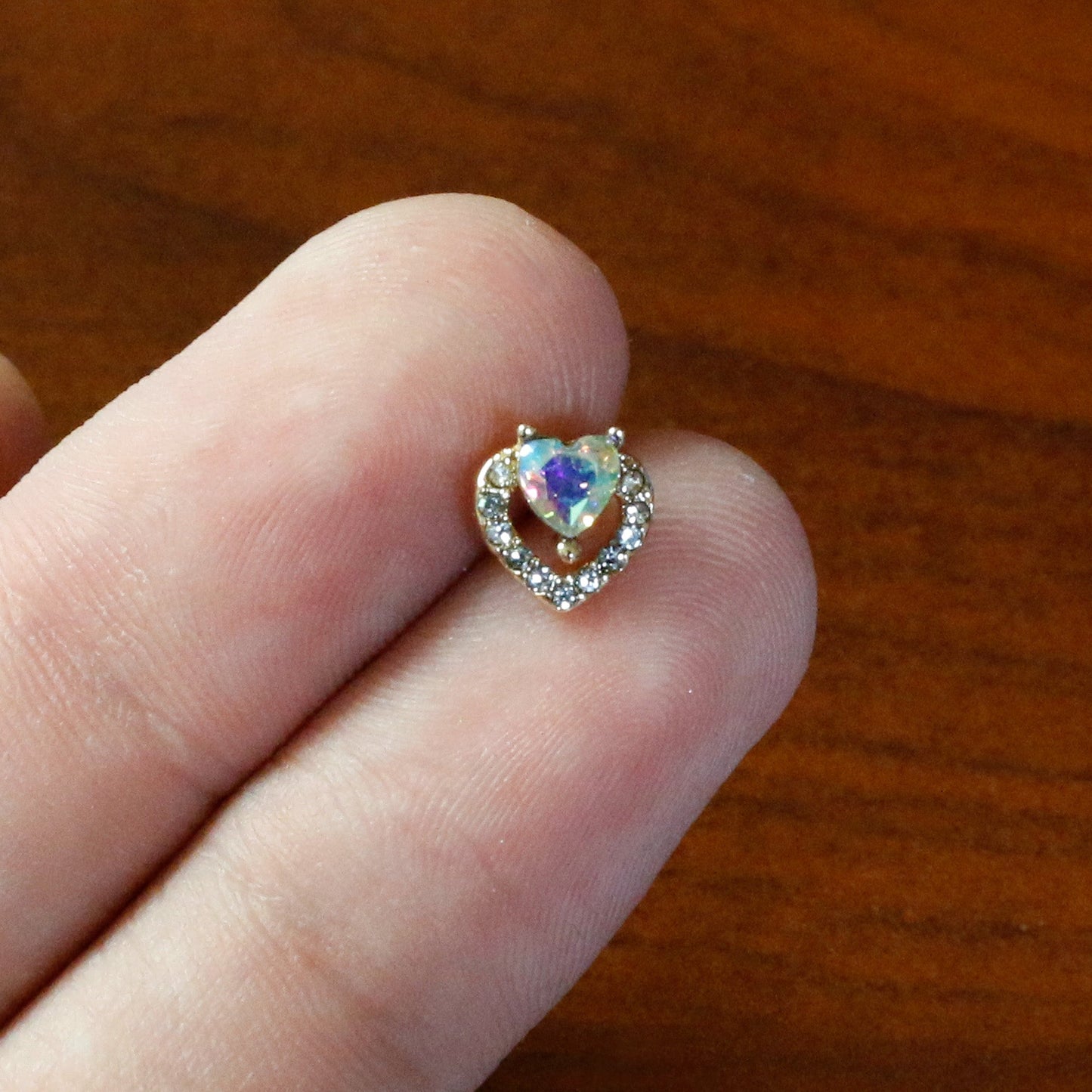 16G 5/16 Aurora Clear Gem Rococo Heart Labret Monroe Tragus