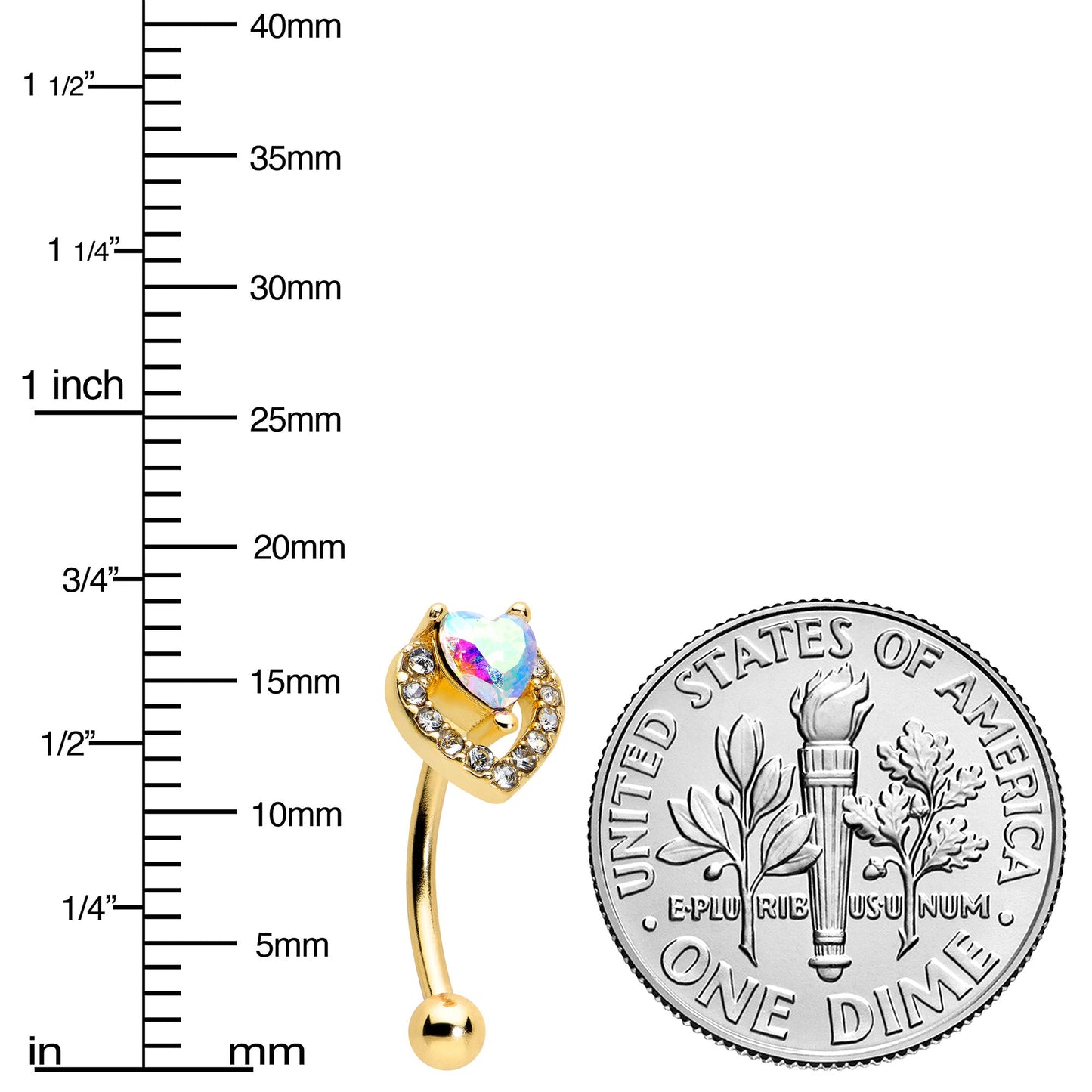 16G 5/16 Aurora Gem Gold Tone Rococo Heart Curved Eyebrow Ring