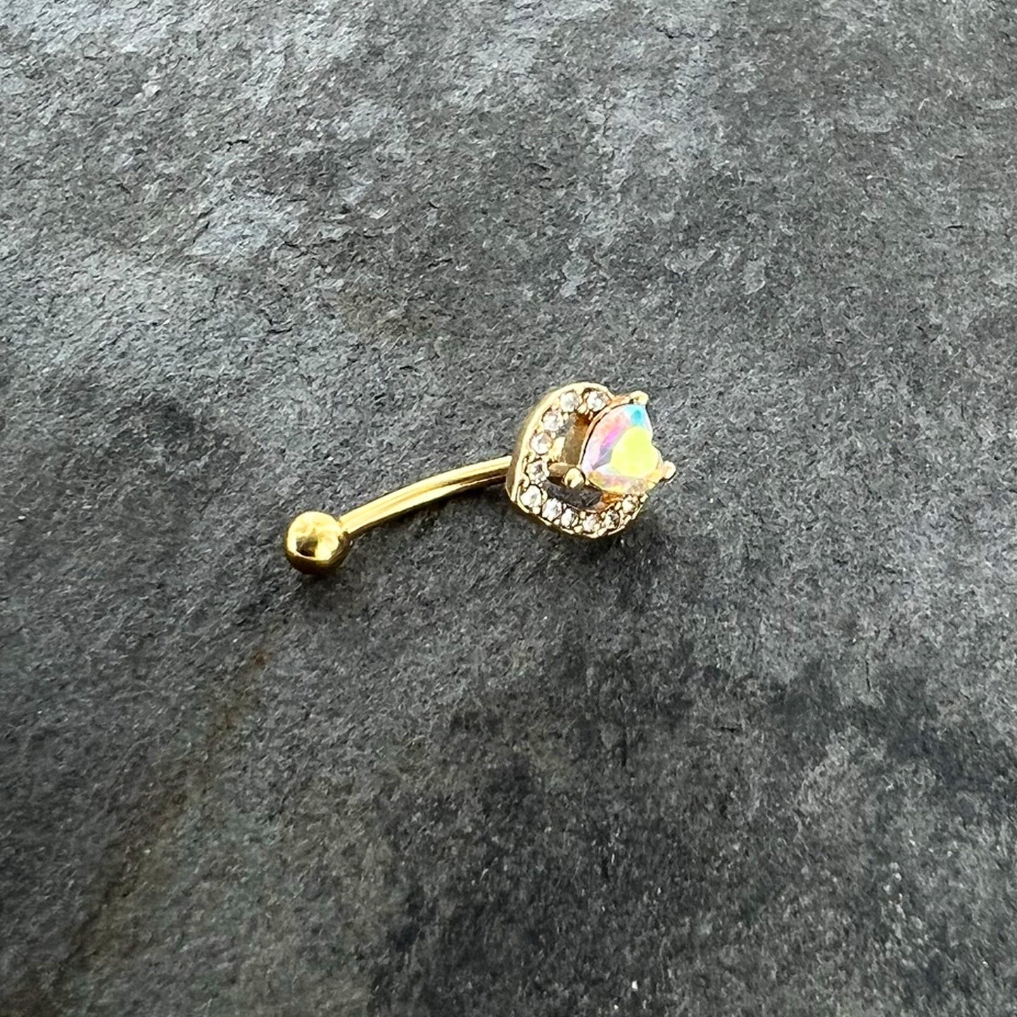 16G 5/16 Aurora Gem Gold Tone Rococo Heart Curved Eyebrow Ring