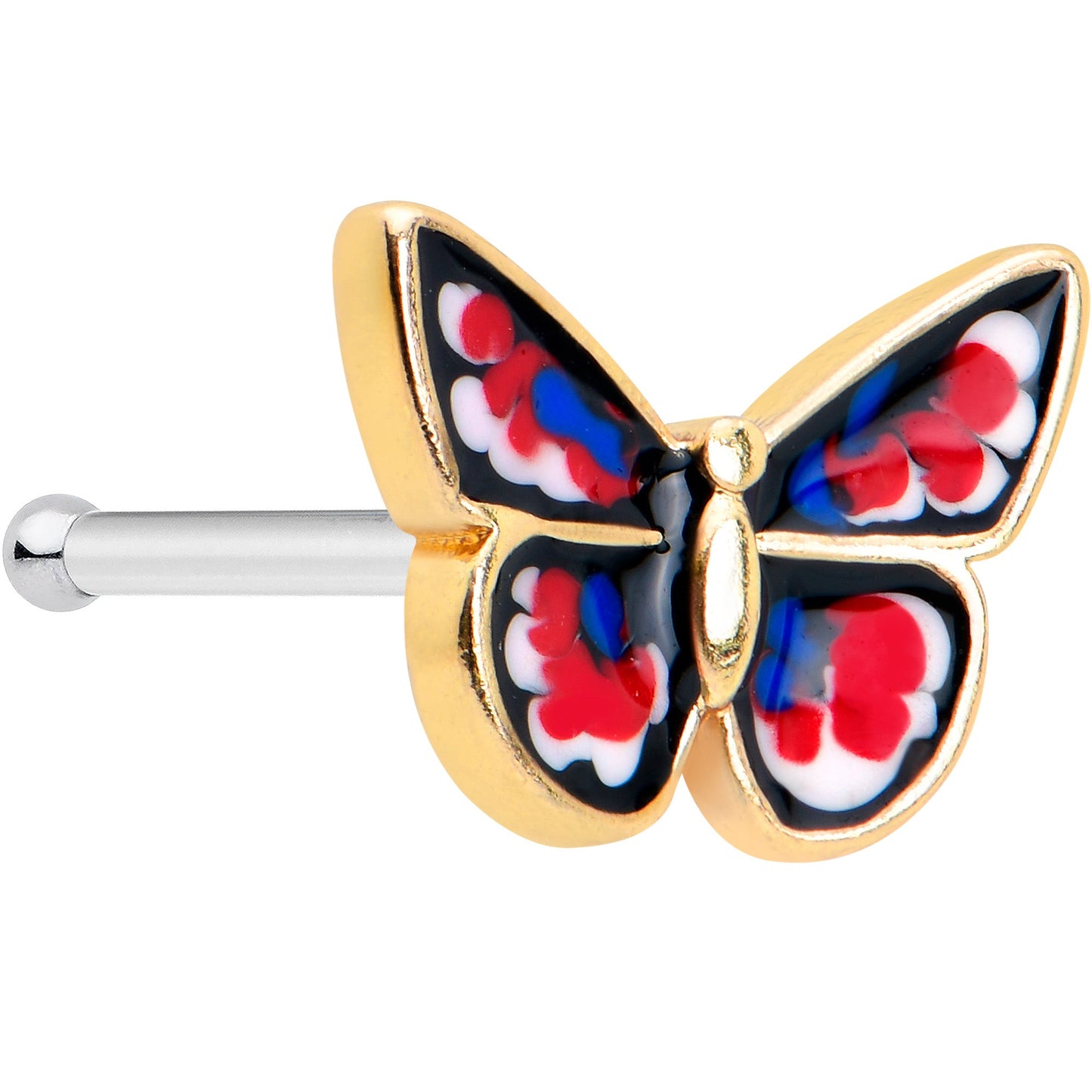 20G 1/4 Red Blue White Butterfly Nose Bone