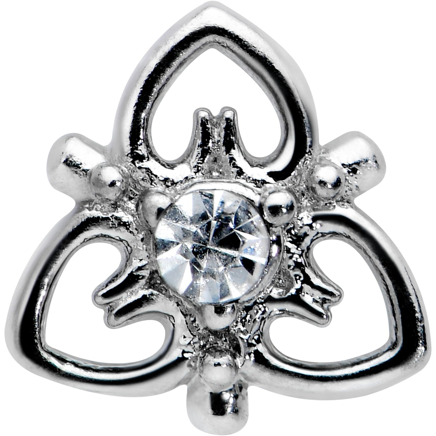 20G 1/4 Clear CZ Gem Triple Heart Triquetra L Shape Nose Ring