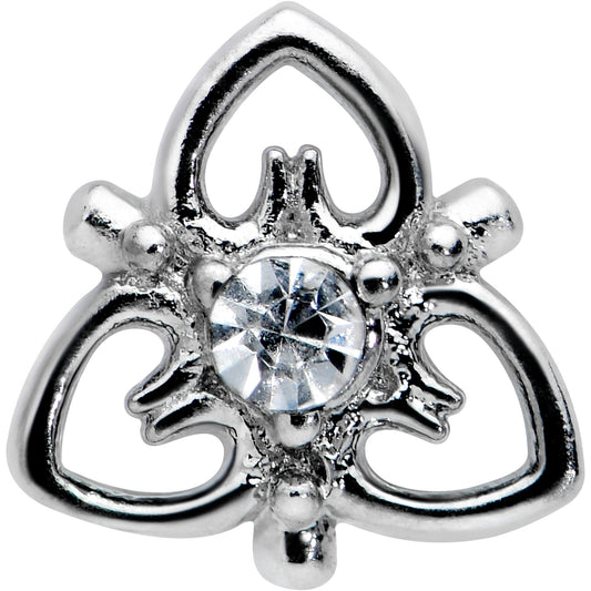 20G 1/4 Clear CZ Gem Triple Heart Triquetra L Shape Nose Ring