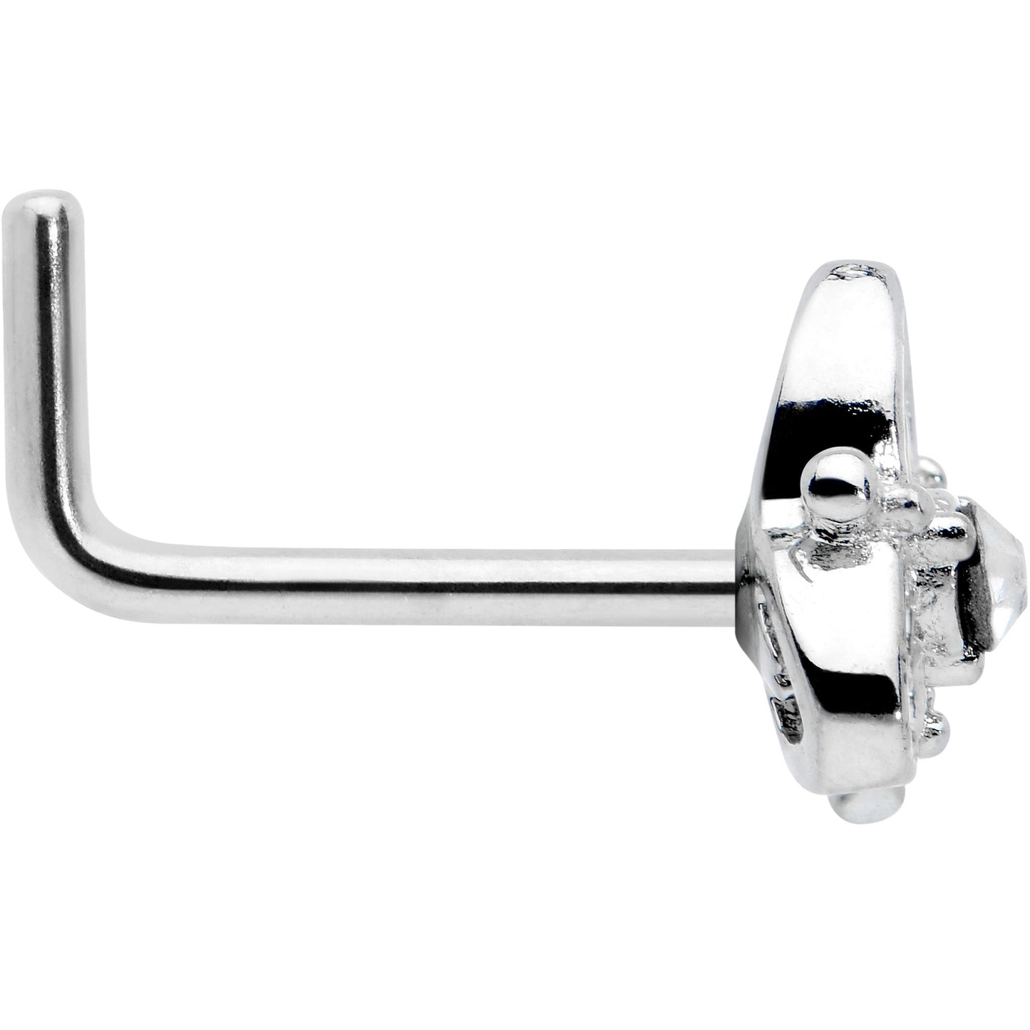 20G 1/4 Clear CZ Gem Triple Heart Triquetra L Shape Nose Ring