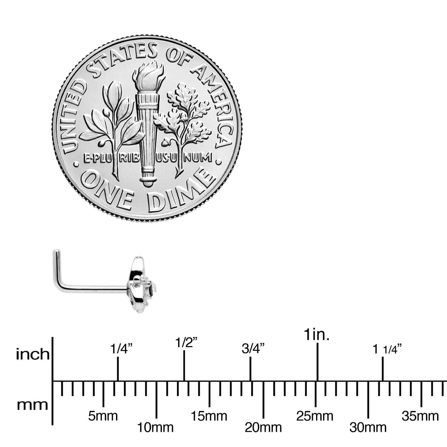 20G 1/4 Clear CZ Gem Triple Heart Triquetra L Shape Nose Ring