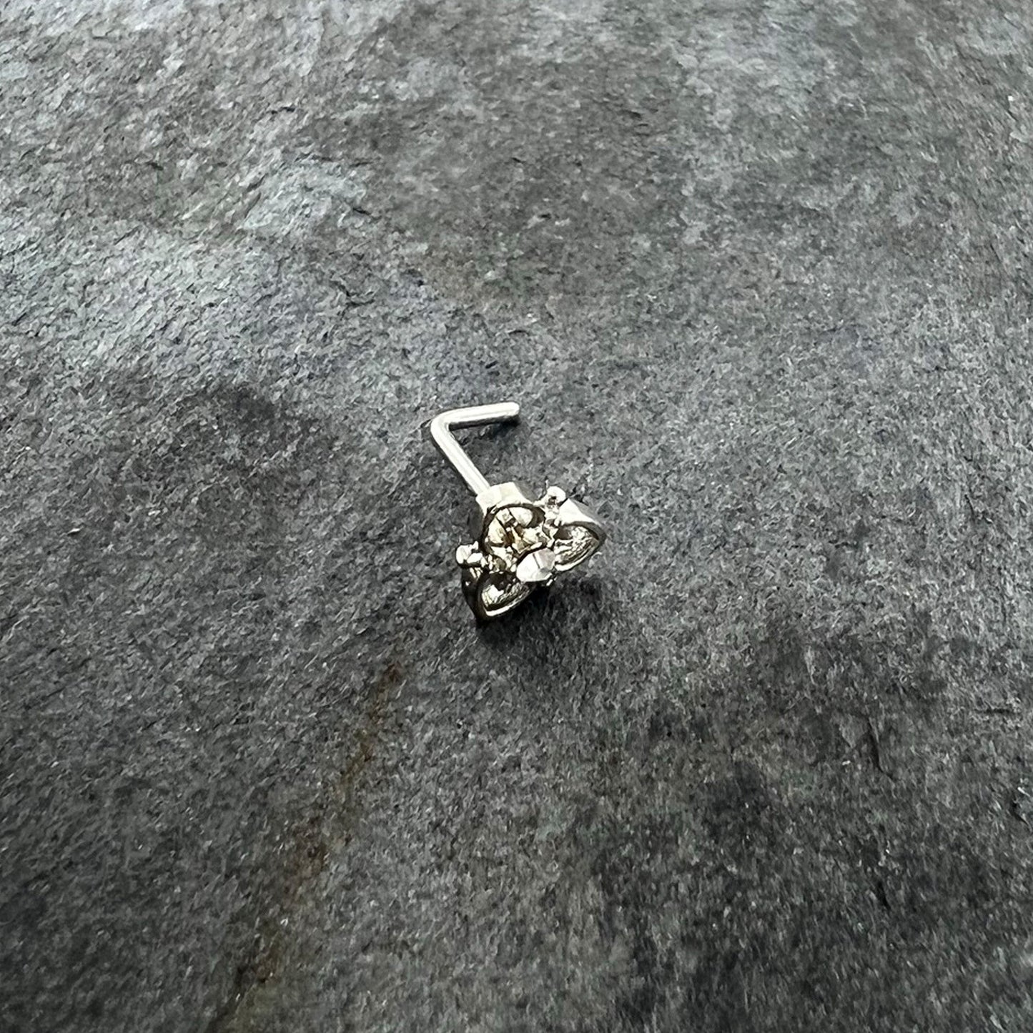 20G 1/4 Clear CZ Gem Triple Heart Triquetra L Shape Nose Ring