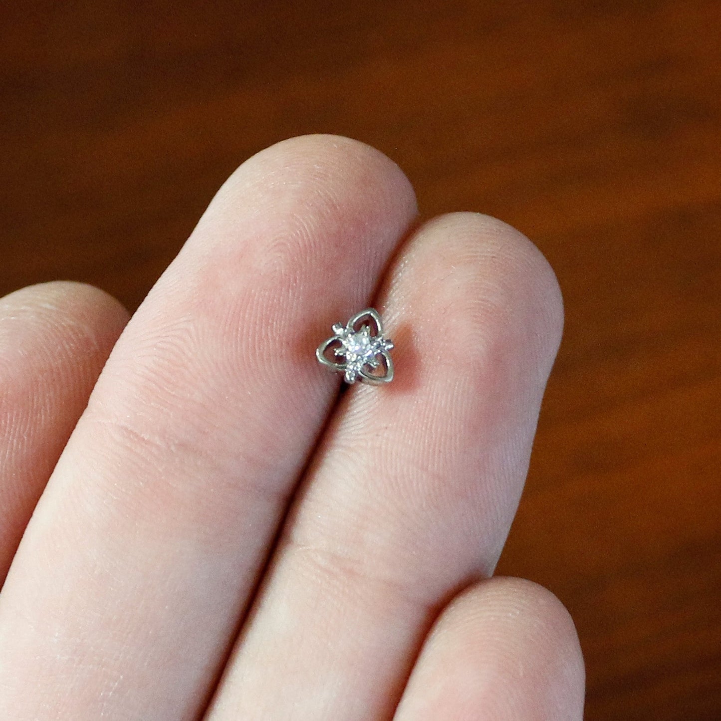 20G 1/4 Clear CZ Gem Triple Heart Triquetra L Shape Nose Ring