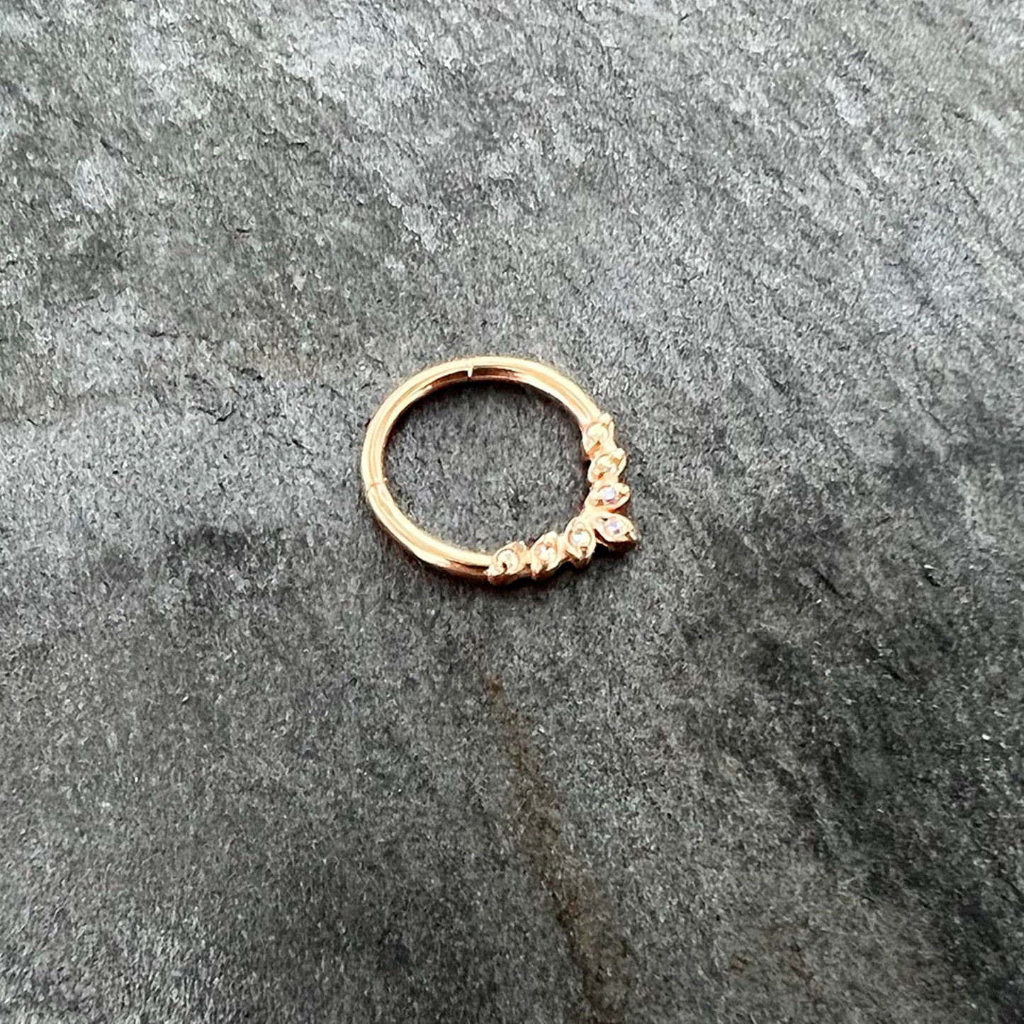 16G 3/8 Aurora CZ Gem Rose Gold Hue Seven Leaf Hinged Segment Ring