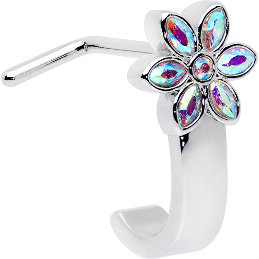 20G 1/4 Aurora Gem Fancy Flower Faux Hoop L Shape Nose Ring