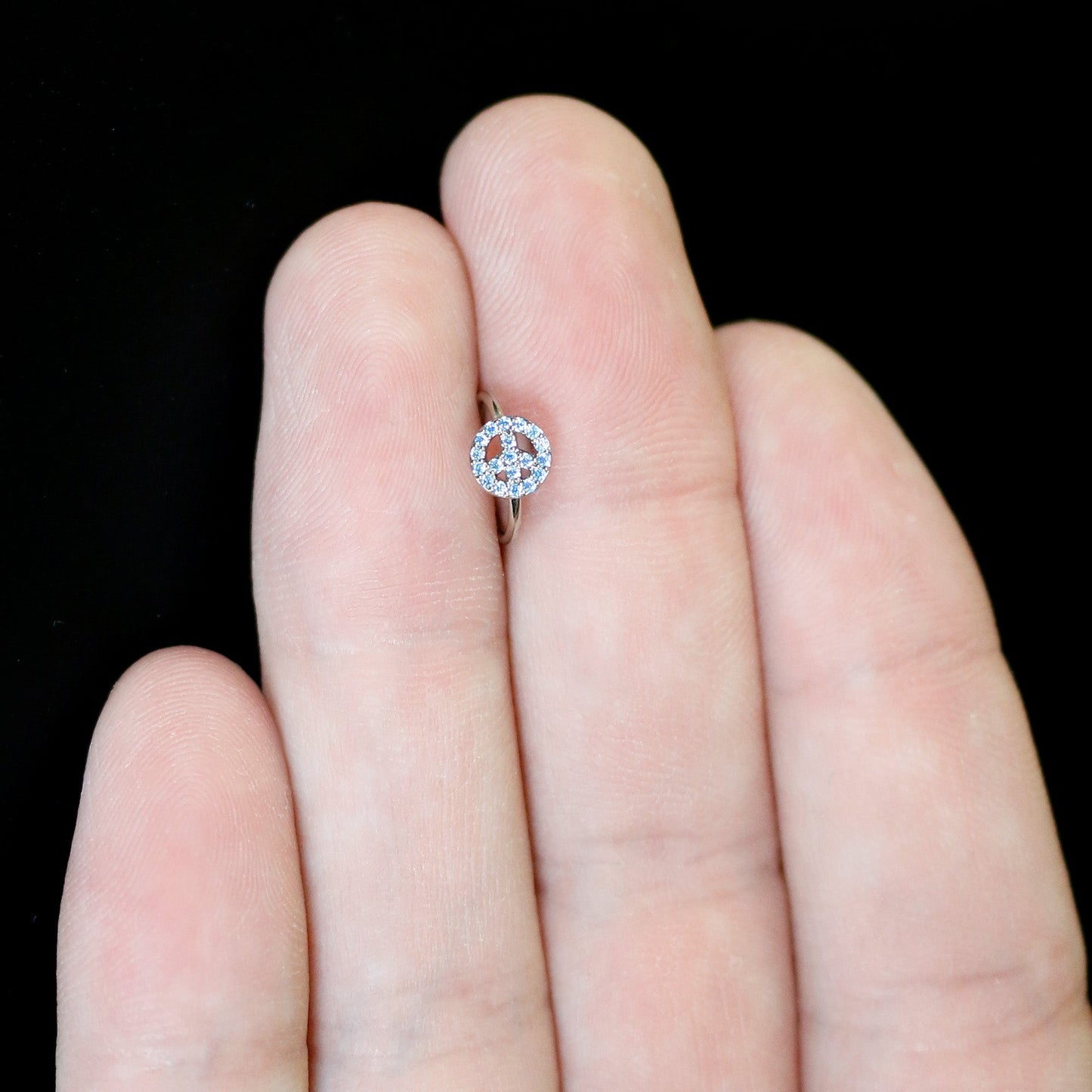 20G 5/16 Blue Gem Retro Peace Sign Seamless Nose Hoop