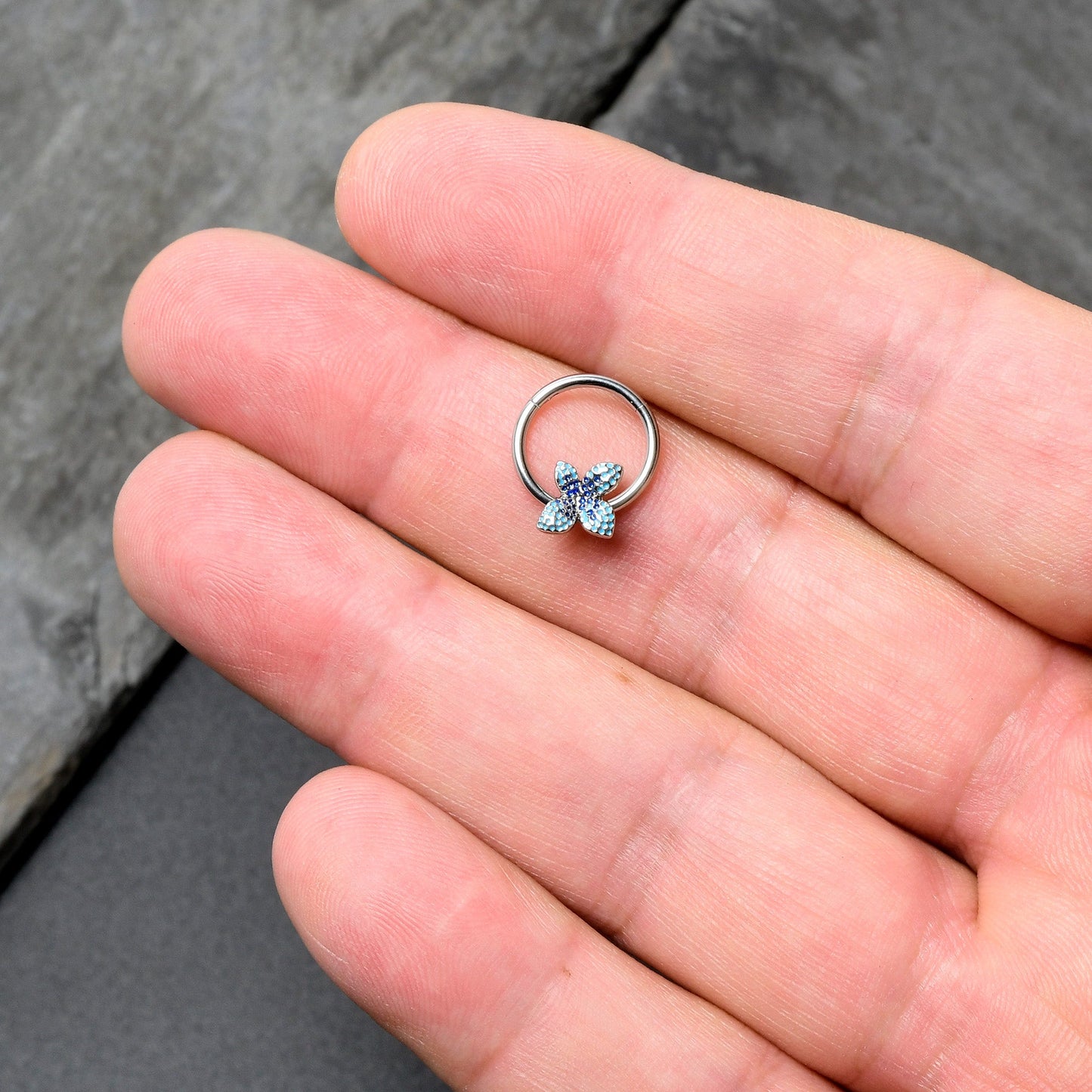 16G 3/8 Glamour Butterfly Hinged Segment Ring