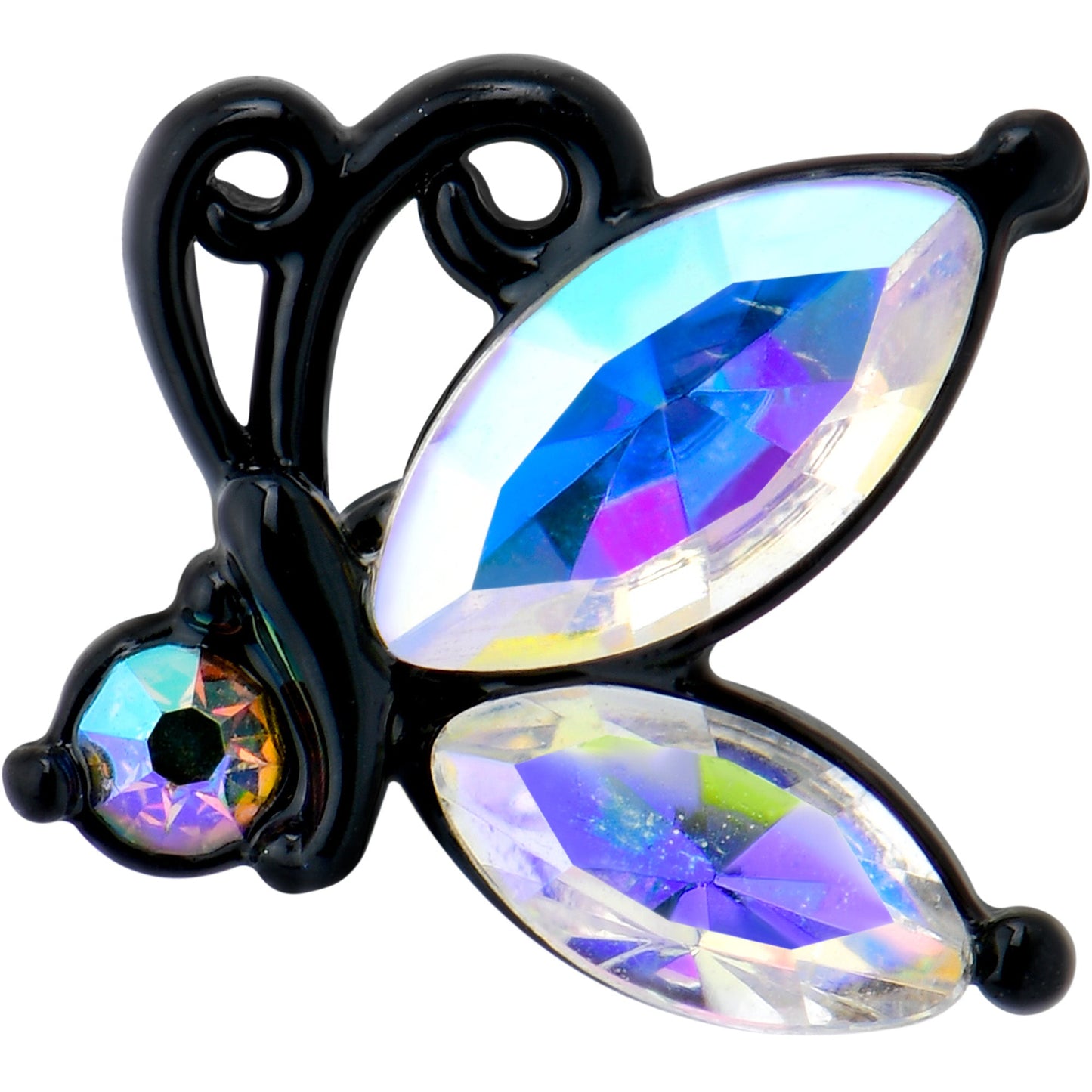 16G 1/4 Aurora CZ Gem Black Fleur de Lis Butterfly Cartilage Tragus Earring