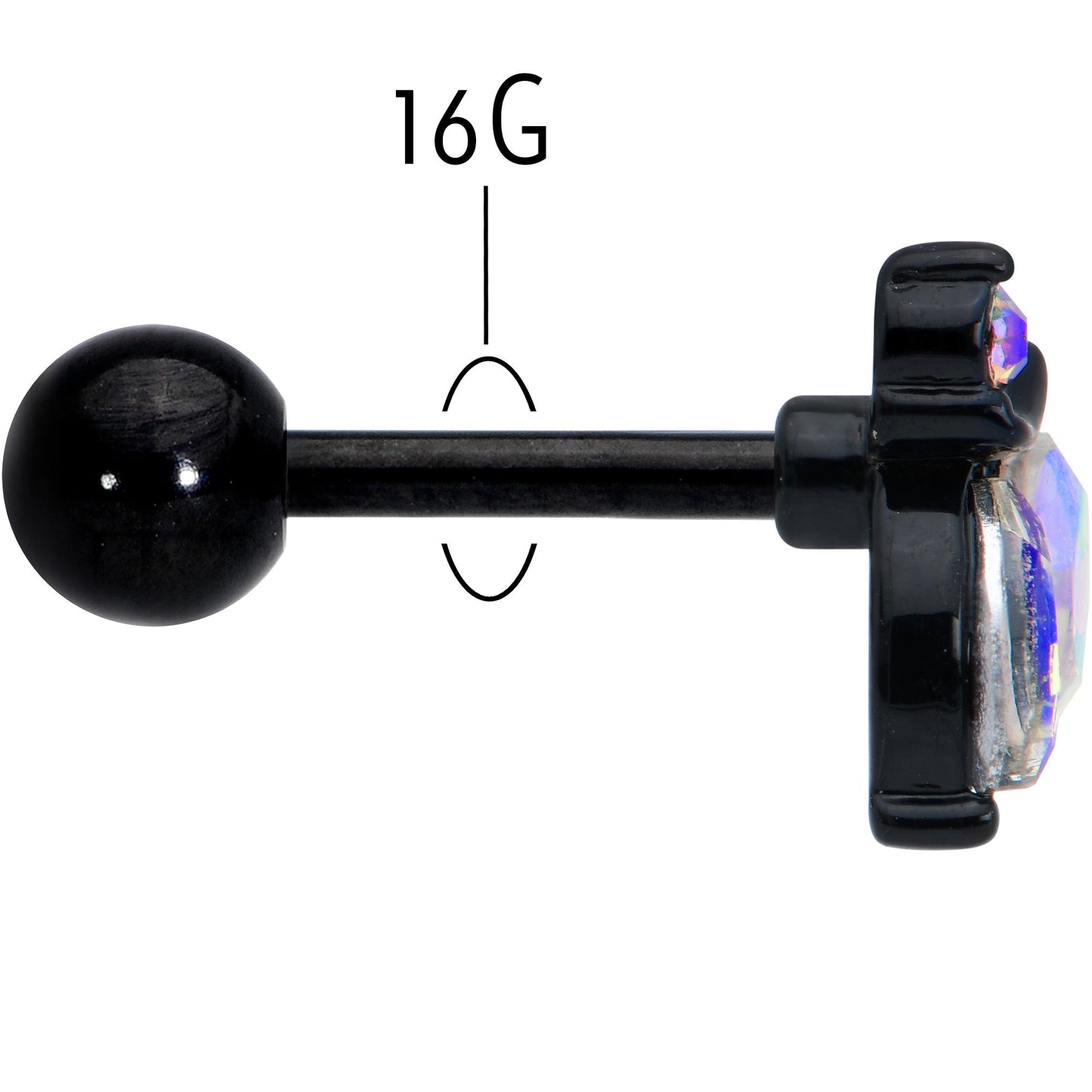 16G 1/4 Aurora CZ Gem Black Fleur de Lis Butterfly Cartilage Tragus Earring