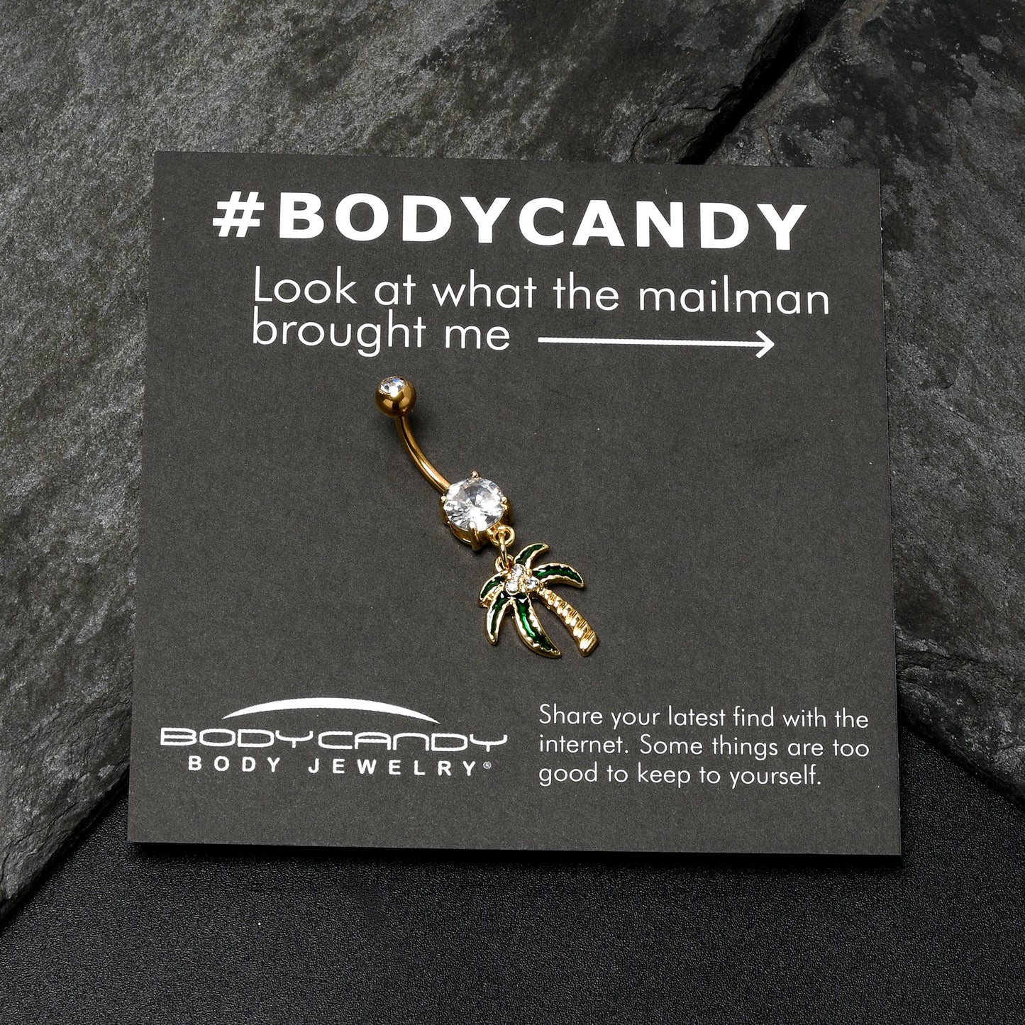 Clear Gem Gold Tone Palm Tree Style Dangle Belly Ring