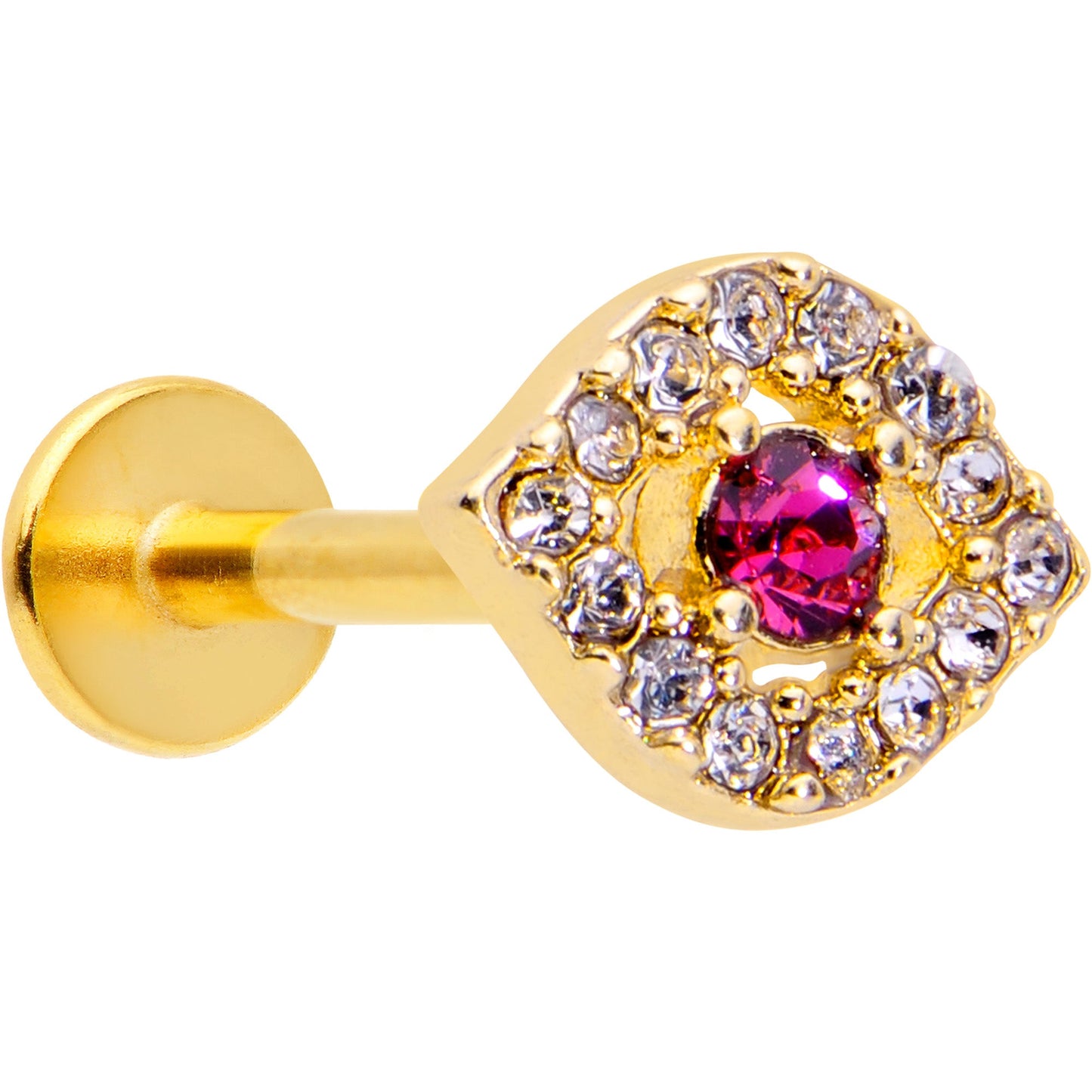 16G 5/16 Clear Pink Gem Gold Tone Open Eye Labret Monroe Tragus