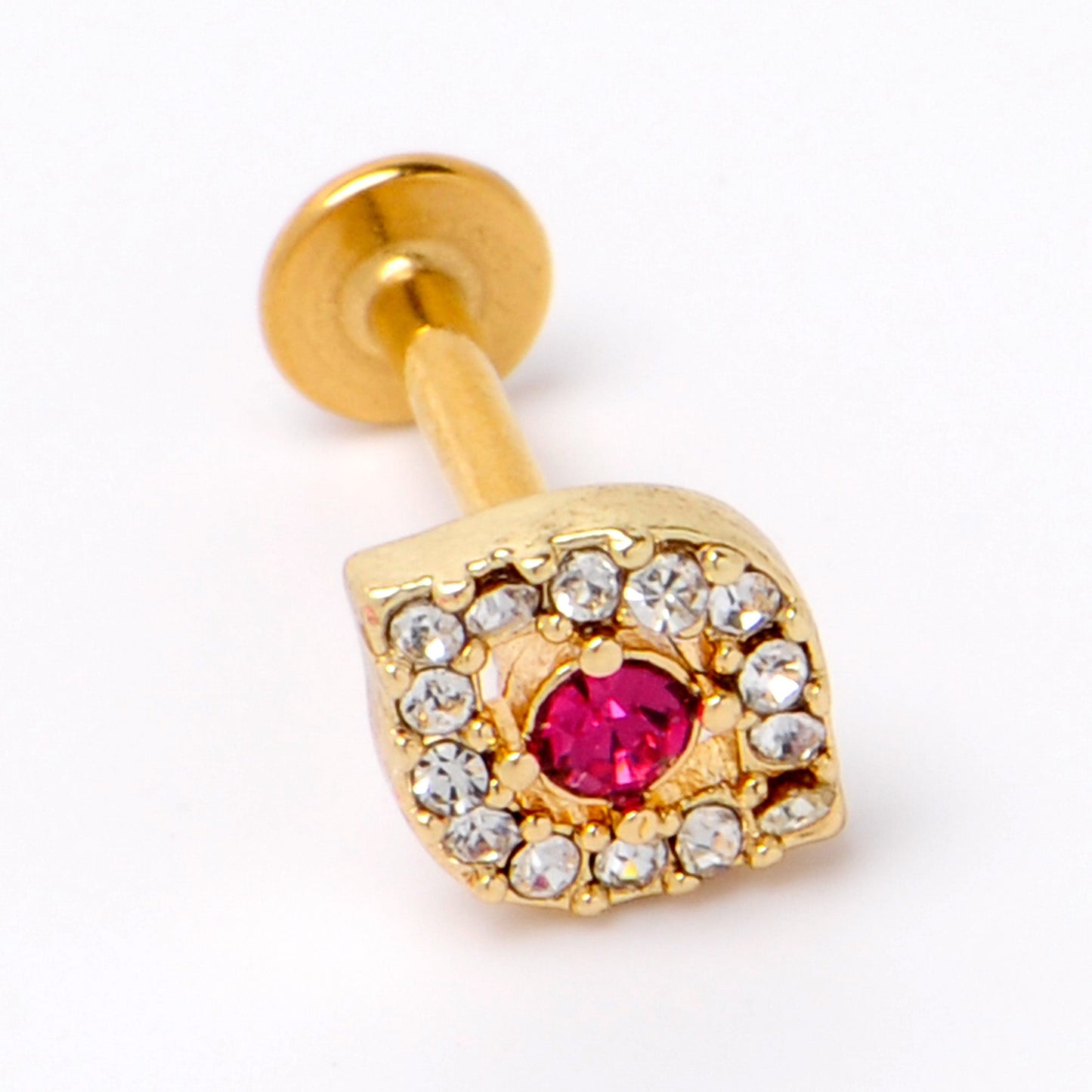 16G 5/16 Clear Pink Gem Gold Tone Open Eye Labret Monroe Tragus
