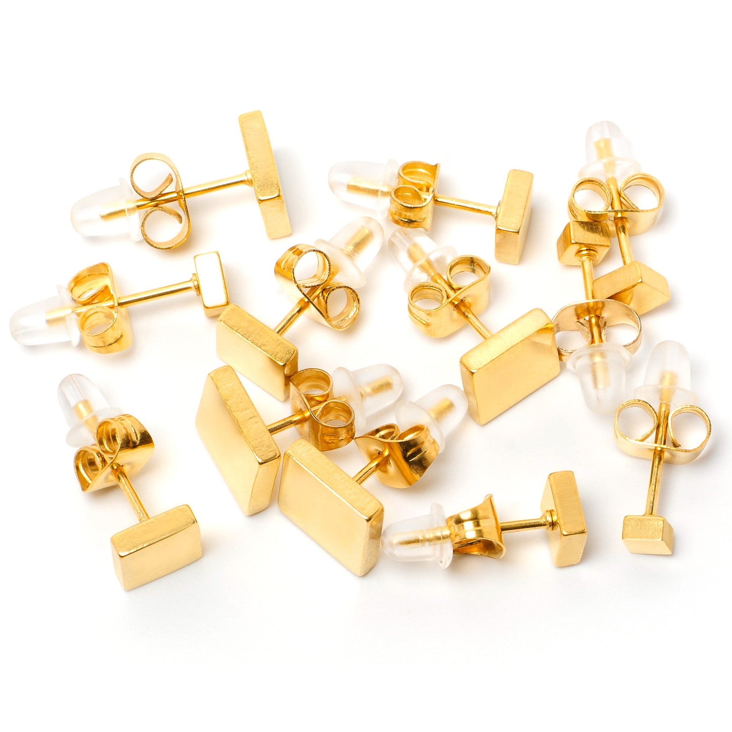 3mm-8mm Square Stud Gold Tone 316L Stainless Steel Earrings 6 Pack