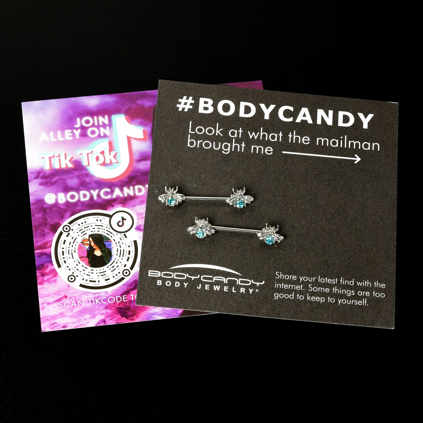 14G 9/16 Blue Gem Bee Beautiful Insect Barbell Nipple Ring Set